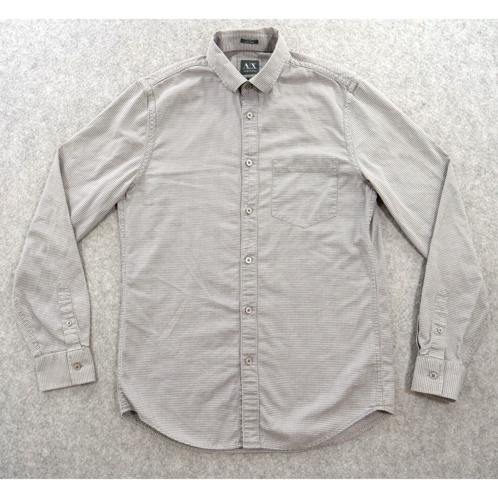 Armani Exchange AX Shirt Mens Medium Gray Button Up Long Sleeve Casual Logo